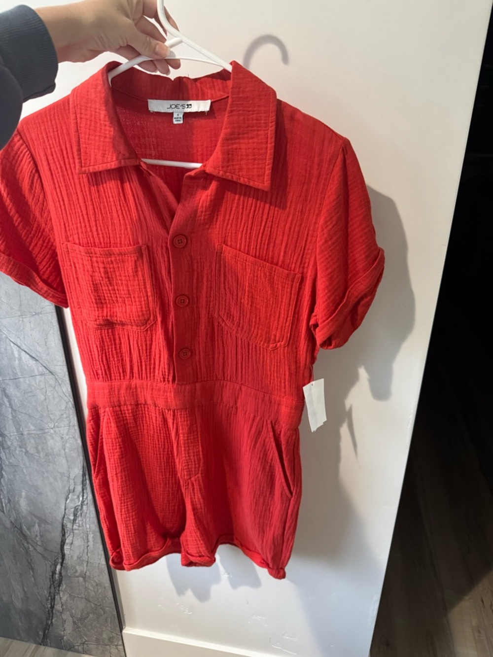 Joe's Jeans Red Short-Sleeve Button-Front Romper NWT